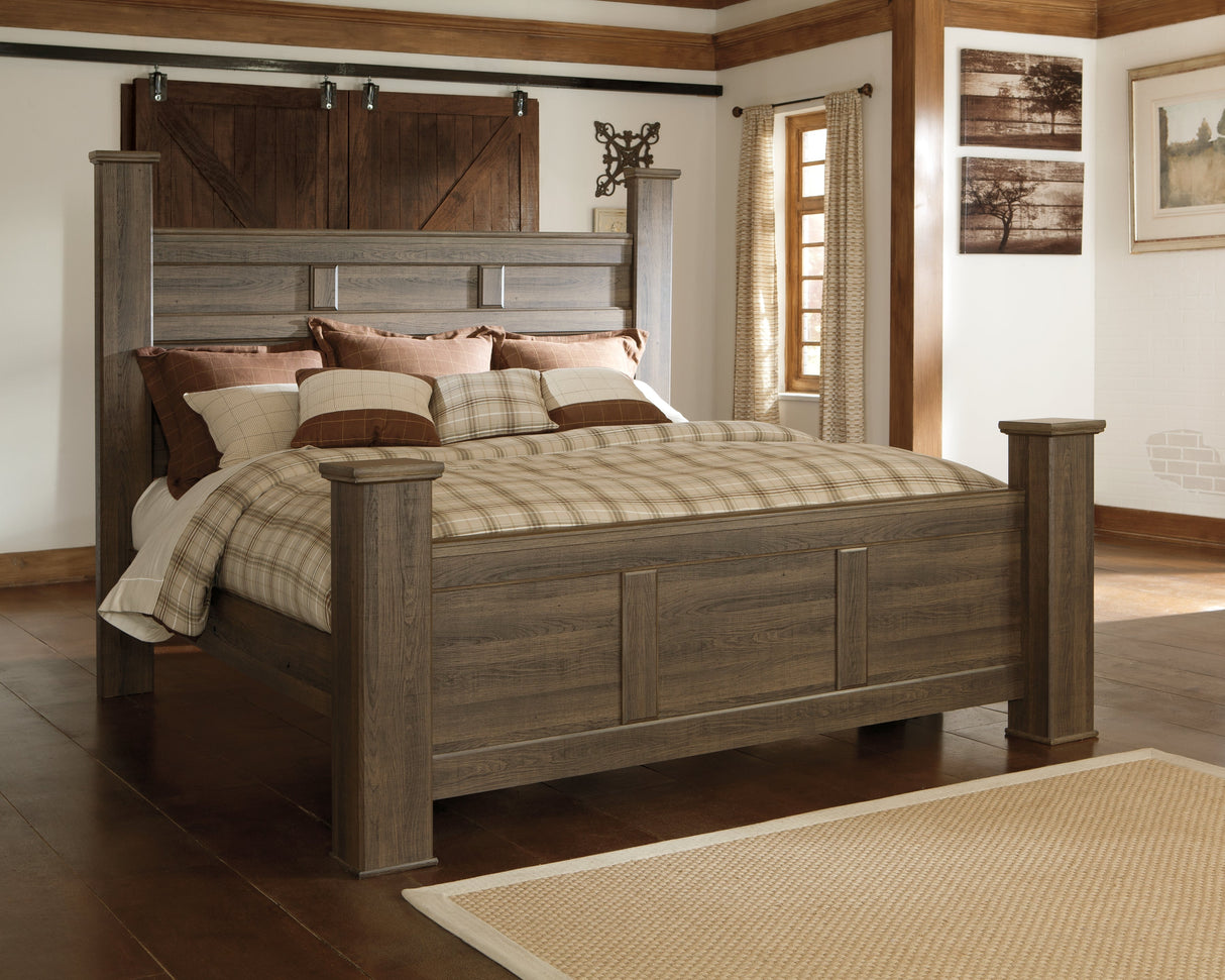 Juararo Dark Brown Poster Bedroom Set by Ashley at Eve Furniture