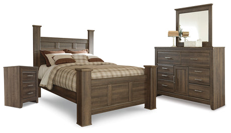 Juararo Dark Brown Poster Bedroom Set by Ashley at Eve Furniture