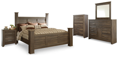 Juararo Dark Brown Poster Bedroom Set by Ashley at Eve Furniture