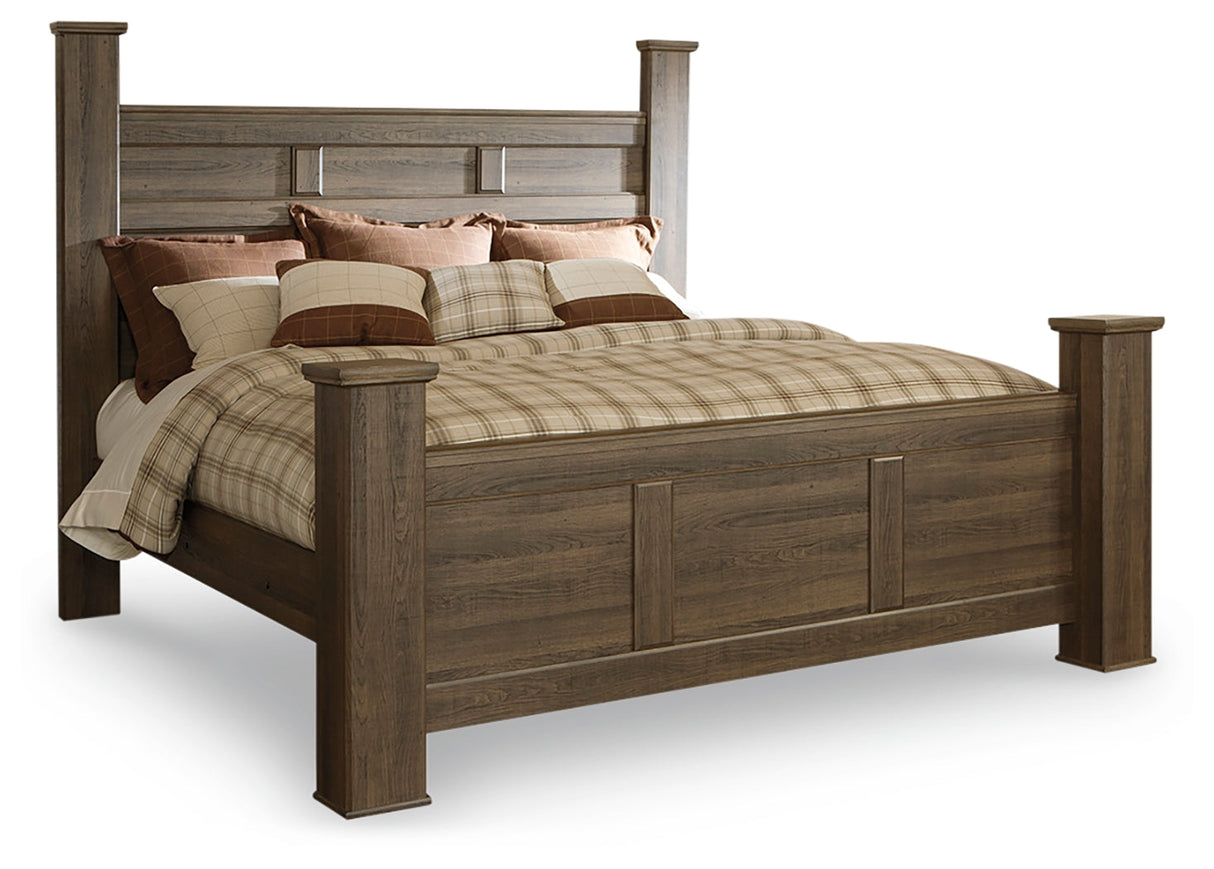 Juararo Dark Brown Poster Bedroom Set by Ashley at Eve Furniture