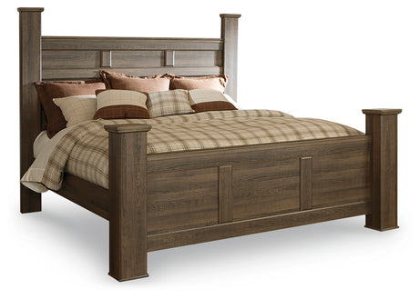 Juararo Dark Brown Poster Bedroom Set by Ashley at Eve Furniture