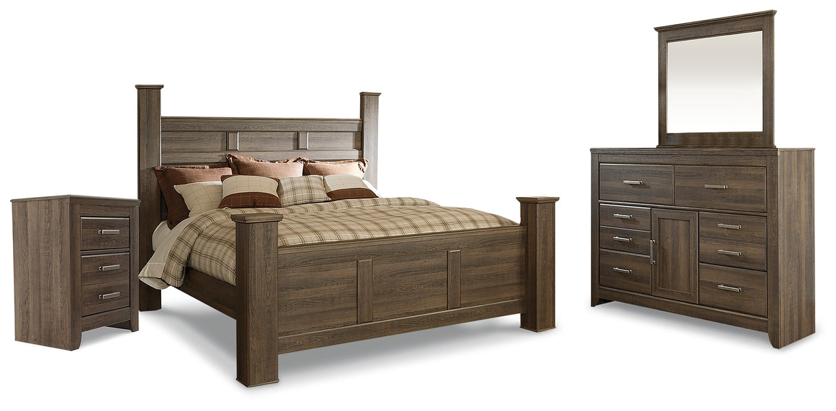 Juararo Dark Brown Poster Bedroom Set by Ashley at Eve Furniture