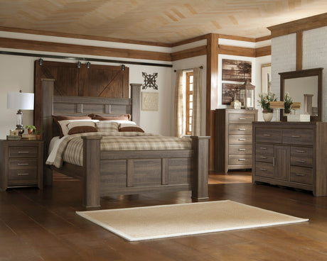 Juararo Dark Brown Poster Bedroom Set by Ashley at Eve Furniture