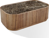 Juba Mongoose Natural Marble and Walnut Coffee Table with Casters by Modus Furniture at Eve Furniture
