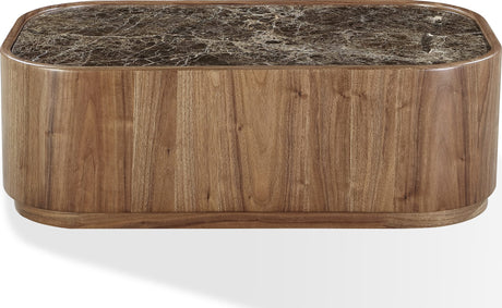 Juba Mongoose Natural Marble and Walnut Coffee Table with Casters by Modus Furniture at Eve Furniture