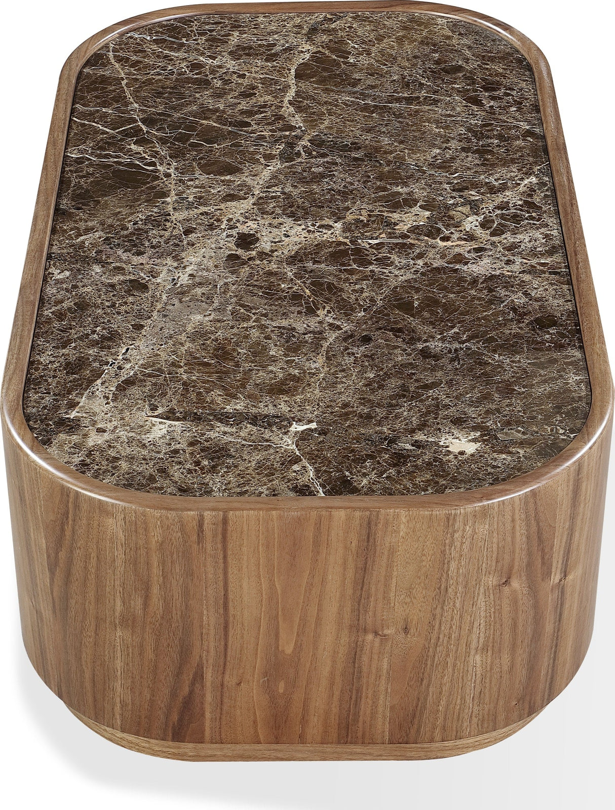 Juba Mongoose Natural Marble and Walnut Coffee Table with Casters by Modus Furniture at Eve Furniture