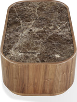 Juba Mongoose Natural Marble and Walnut Coffee Table with Casters by Modus Furniture at Eve Furniture