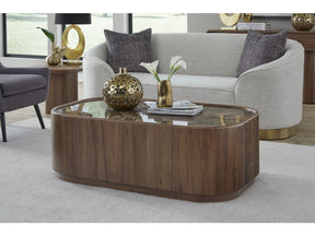 Juba Mongoose Natural Marble and Walnut Coffee Table with Casters by Modus Furniture at Eve Furniture
