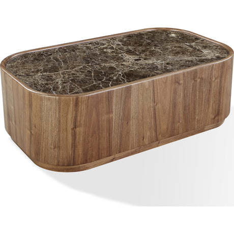 Juba Natural Marble and Walnut Coffee Table with Casters in Mongoose by Modus Furniture at Eve Furniture