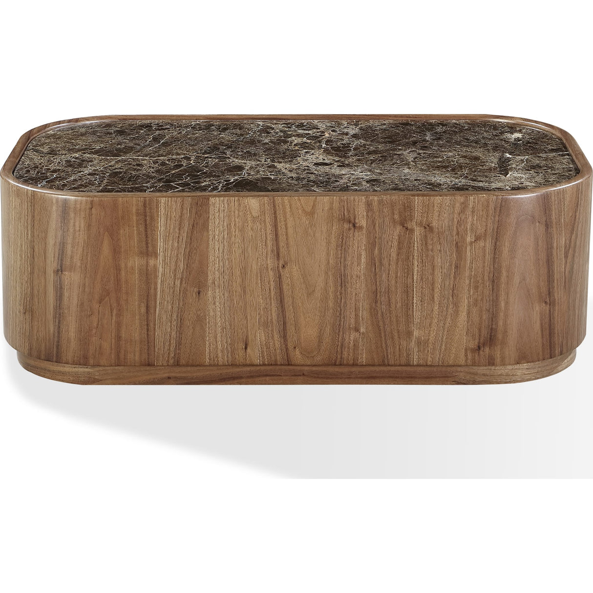 Juba Natural Marble and Walnut Coffee Table with Casters in Mongoose by Modus Furniture at Eve Furniture