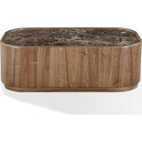 Juba Natural Marble and Walnut Coffee Table with Casters in Mongoose by Modus Furniture at Eve Furniture