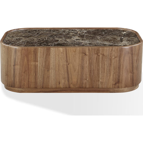 Juba Natural Marble and Walnut Coffee Table with Casters in Mongoose by Modus Furniture at Eve Furniture