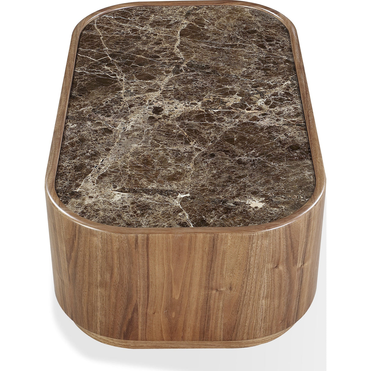 Juba Natural Marble and Walnut Coffee Table with Casters in Mongoose by Modus Furniture at Eve Furniture