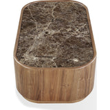 Juba Natural Marble and Walnut Coffee Table with Casters in Mongoose by Modus Furniture at Eve Furniture