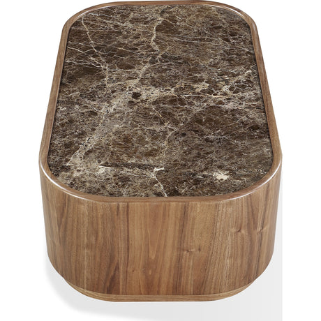 Juba Natural Marble and Walnut Coffee Table with Casters in Mongoose by Modus Furniture at Eve Furniture