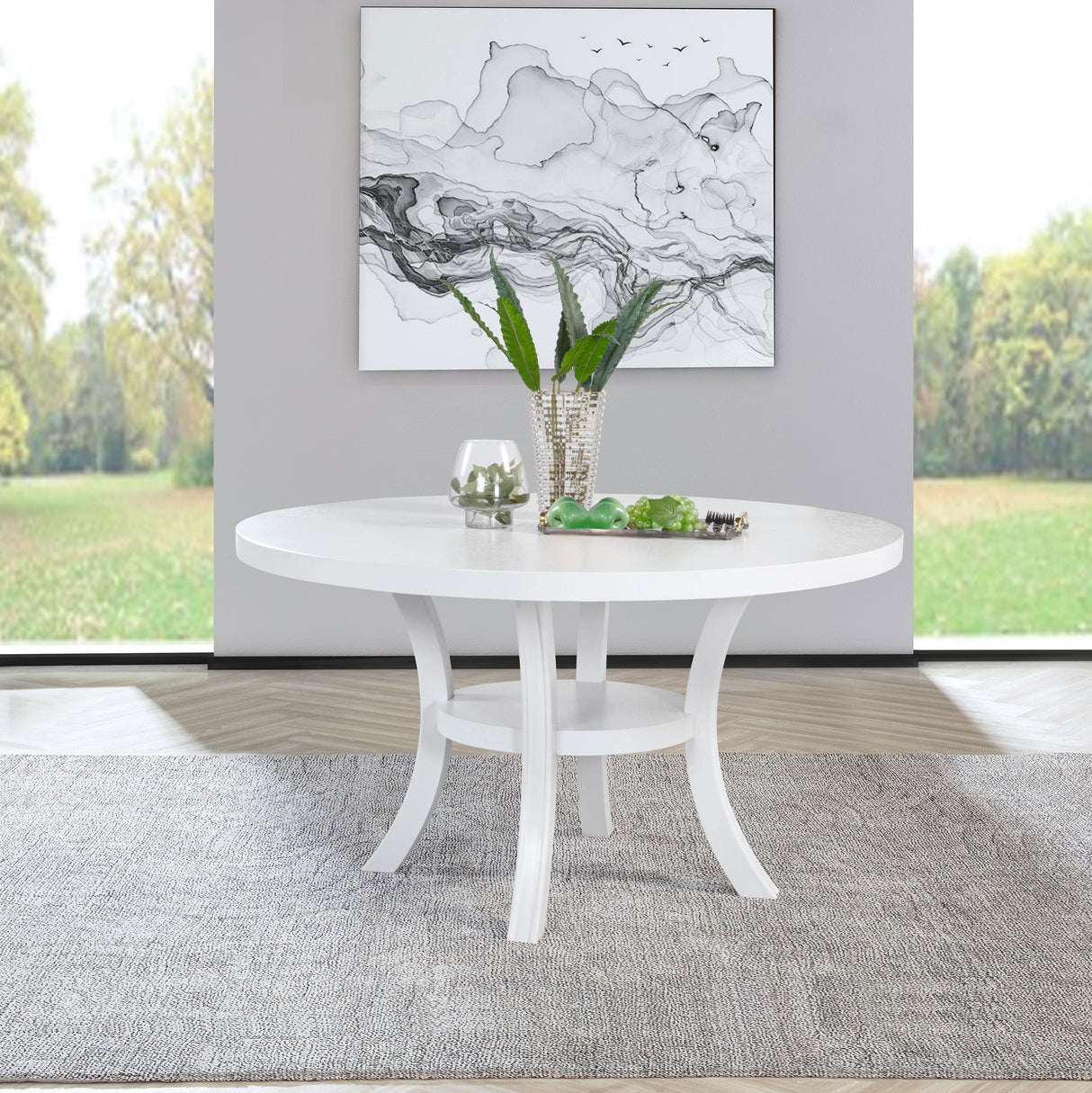 Judd Pearl White Round Dining Table with Shelf by Coaster at Eve Furniture