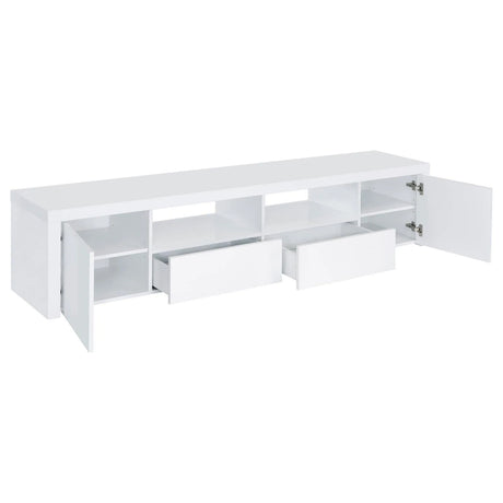 Jude White High Gloss 2-door 79" TV Stand With Drawers by Coaster at Eve Furniture