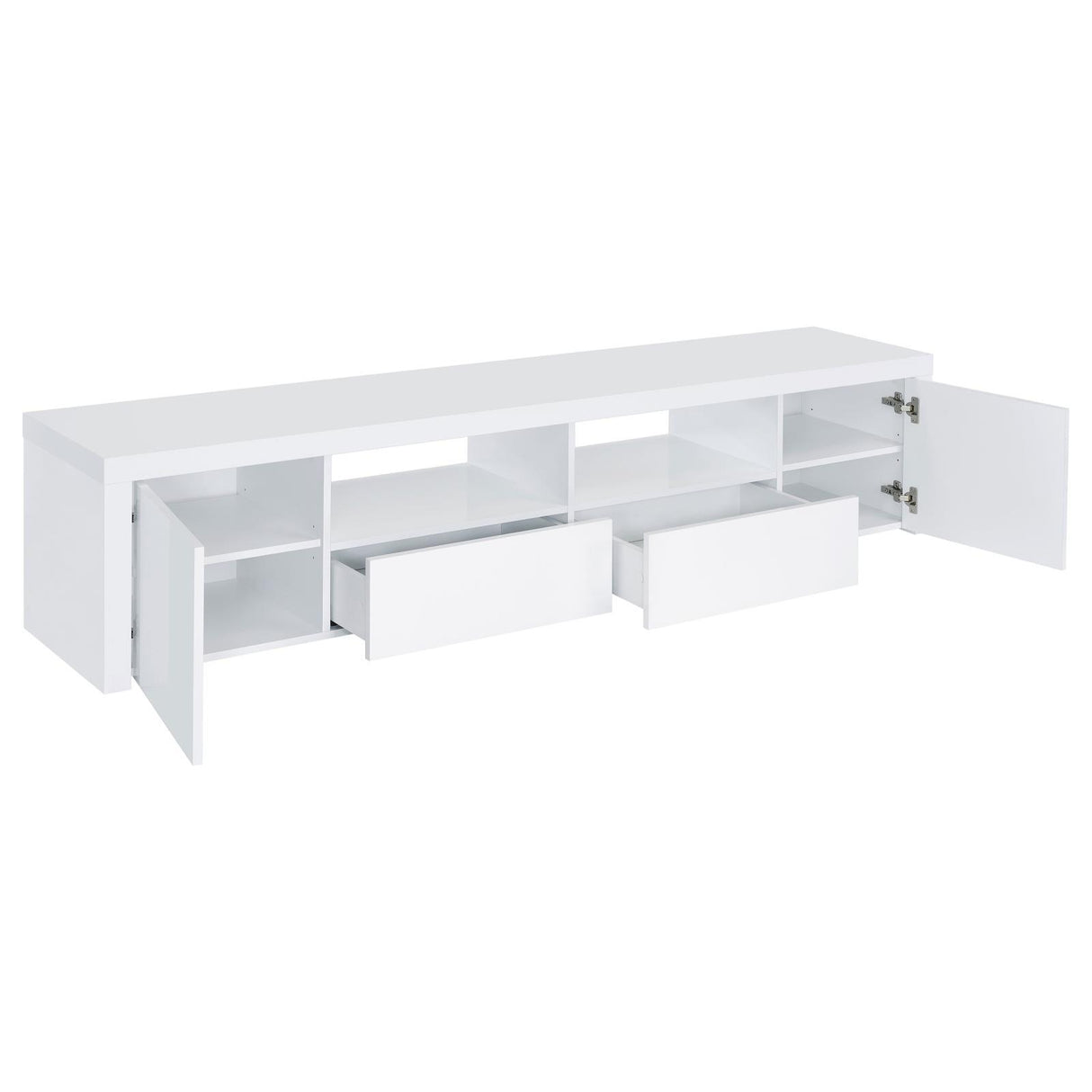 Jude White High Gloss 2-door 79" TV Stand With Drawers by Coaster at Eve Furniture