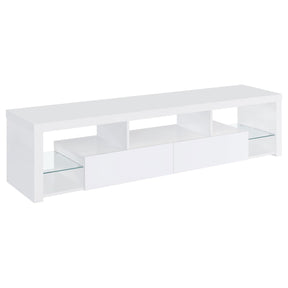 Jude White High Gloss 2-drawer 71" TV Stand With Shelving by Coaster at Eve Furniture