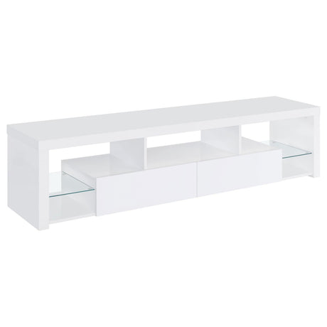 Jude White High Gloss 2-drawer 71" TV Stand With Shelving by Coaster at Eve Furniture