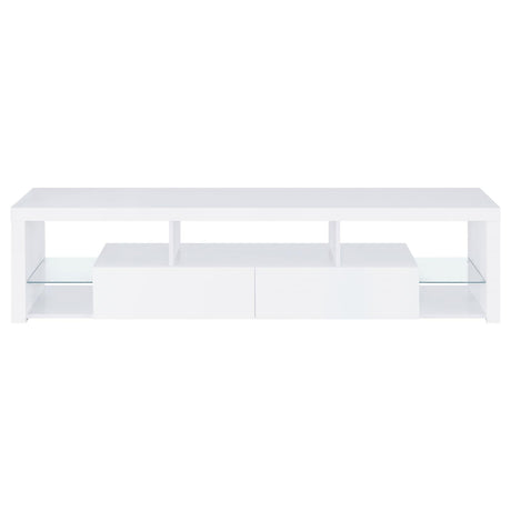 Jude White High Gloss 2-drawer 71" TV Stand With Shelving by Coaster at Eve Furniture