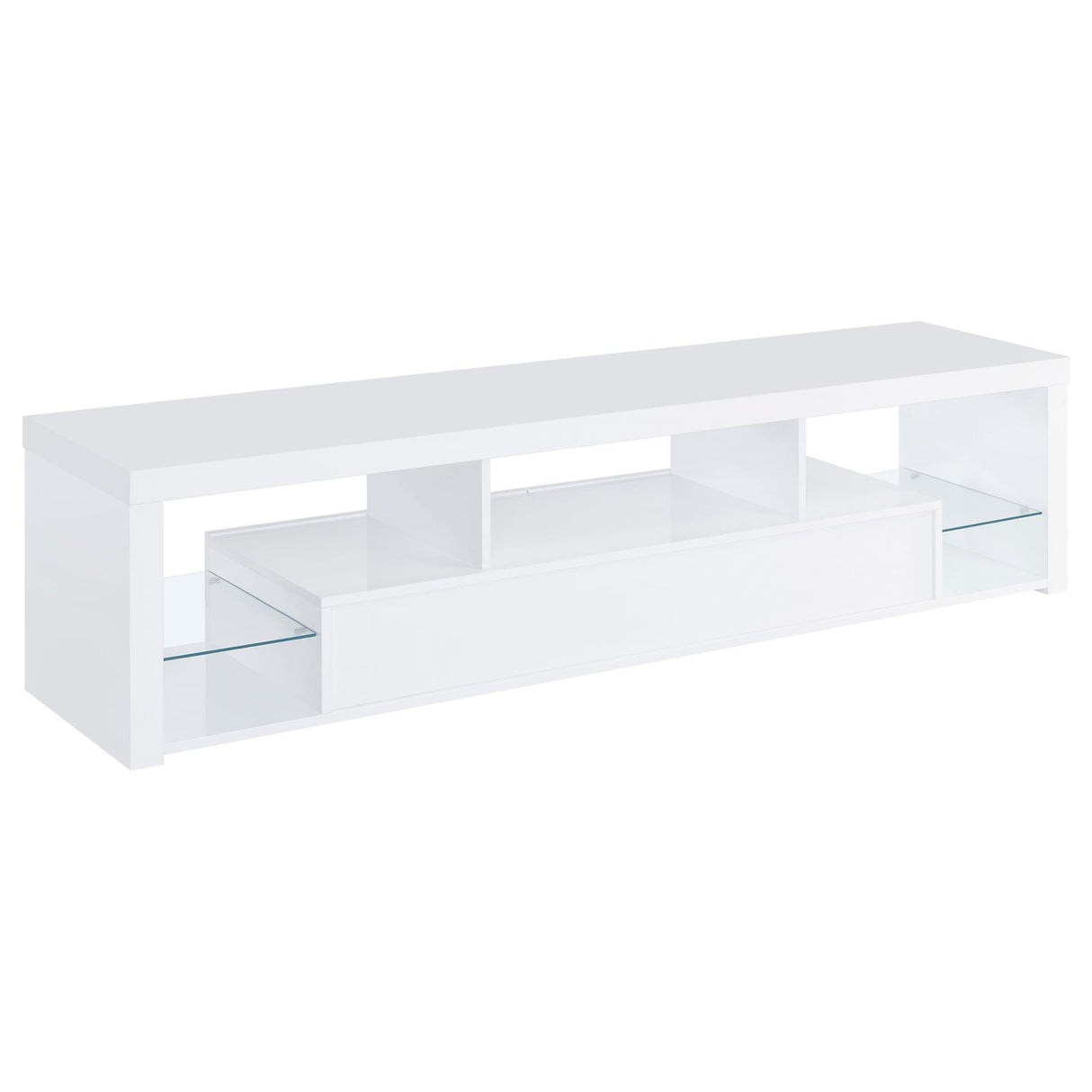 Jude White High Gloss 2-drawer 71" TV Stand With Shelving by Coaster at Eve Furniture