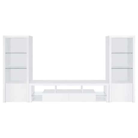 Jude White High Gloss 2-drawer 71" TV Stand With Shelving by Coaster at Eve Furniture
