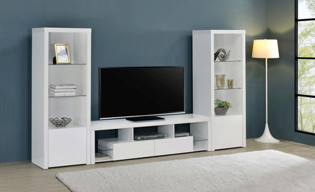 Jude White High Gloss 2-drawer 71" TV Stand With Shelving by Coaster at Eve Furniture
