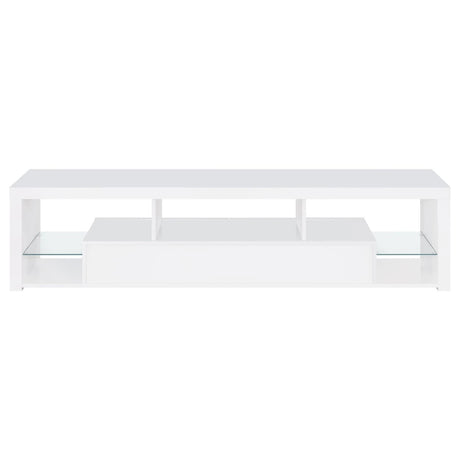 Jude White High Gloss 2-drawer 71" TV Stand With Shelving by Coaster at Eve Furniture