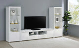 Jude White High Gloss 3-shelf Media Tower With Storage Cabinet by Coaster at Eve Furniture