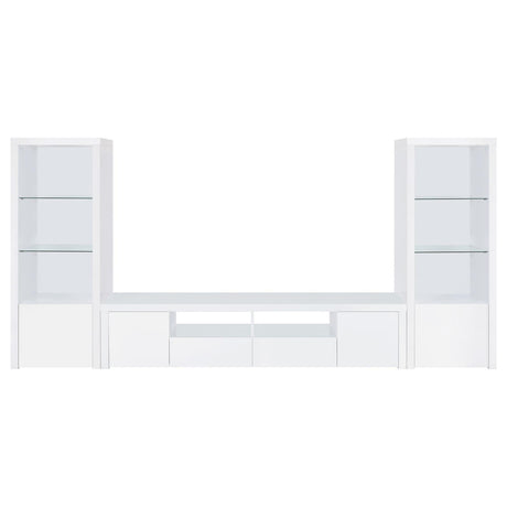 Jude White High Gloss 3-shelf Media Tower With Storage Cabinet by Coaster at Eve Furniture