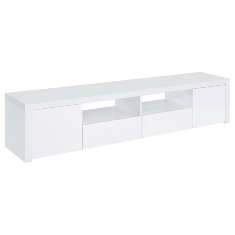 Jude White High Gloss 2-door 79" TV Stand With Drawers by Coaster at Eve Furniture