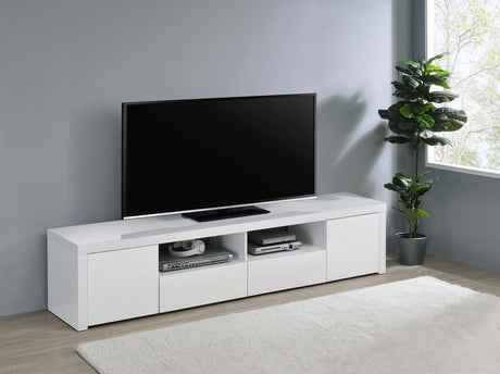 Jude White High Gloss 2-door 79" TV Stand With Drawers by Coaster at Eve Furniture