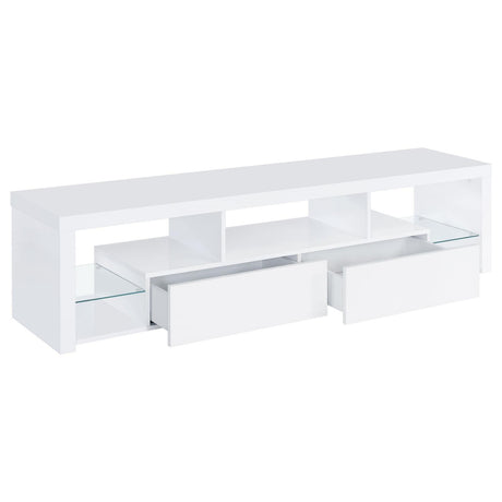 Jude White High Gloss 2-drawer 71" TV Stand With Shelving by Coaster at Eve Furniture