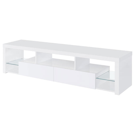 Jude White High Gloss 2-drawer 71" TV Stand With Shelving by Coaster at Eve Furniture