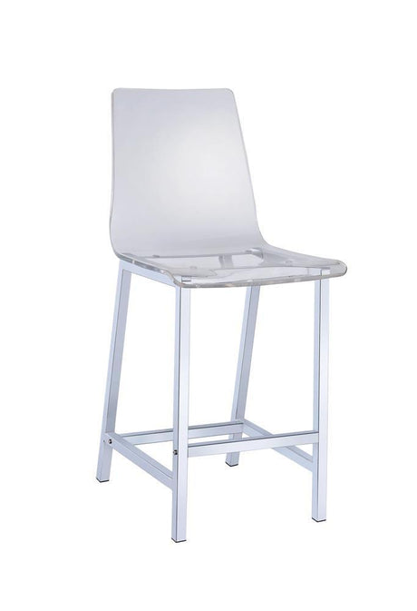 Juelia Chrome/Clear Acrylic Counter Height Stools, Set of 2 by Coaster at Eve Furniture