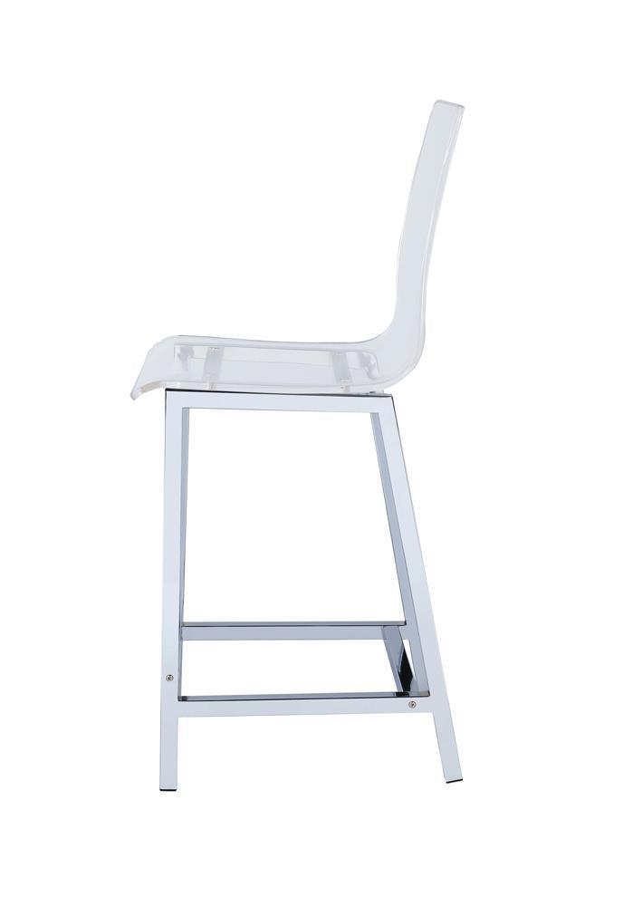 Juelia Chrome/Clear Acrylic Counter Height Stools, Set of 2 by Coaster at Eve Furniture