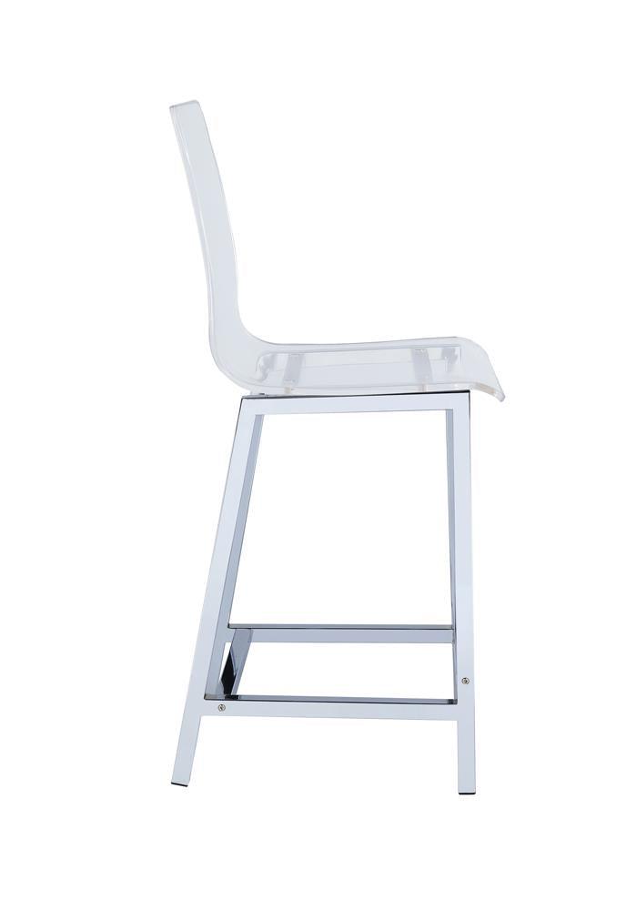 Juelia Chrome/Clear Acrylic Counter Height Stools, Set of 2 by Coaster at Eve Furniture