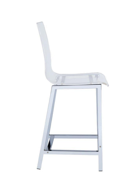 Juelia Chrome/Clear Acrylic Counter Height Stools, Set of 2 by Coaster at Eve Furniture