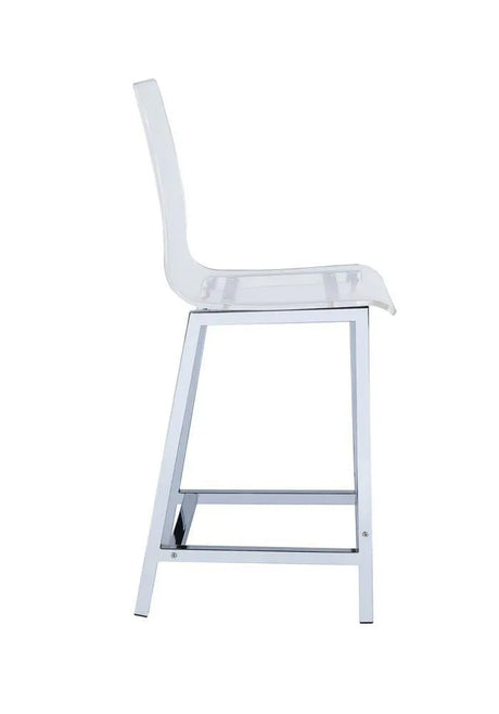 Juelia Chrome/Clear Acrylic Counter Height Stools, Set of 2 by Coaster at Eve Furniture