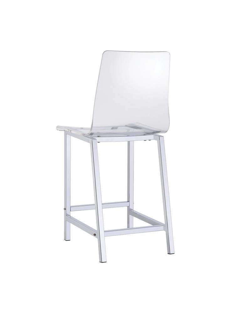 Juelia Chrome/Clear Acrylic Counter Height Stools, Set of 2 by Coaster at Eve Furniture