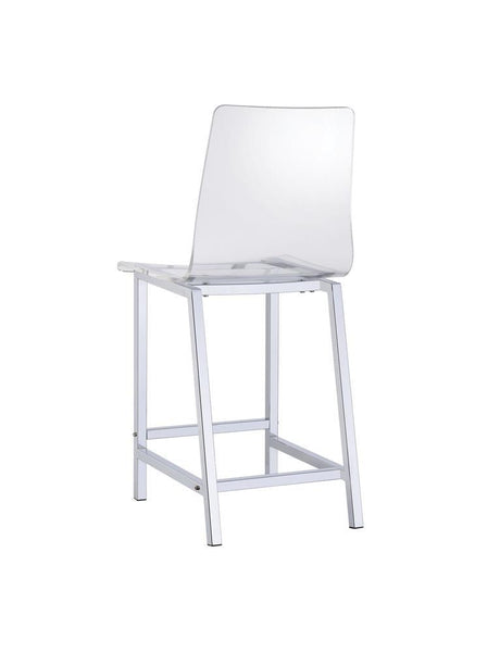 Juelia Chrome/Clear Acrylic Counter Height Stools, Set of 2 by Coaster at Eve Furniture