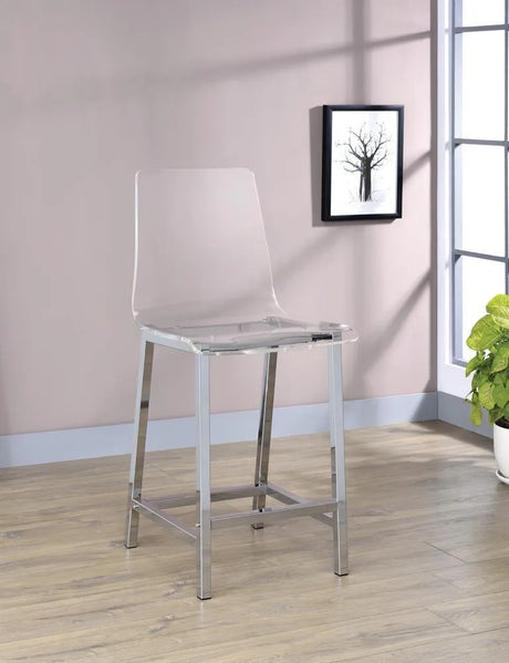 Juelia Chrome/Clear Acrylic Counter Height Stools, Set of 2 by Coaster at Eve Furniture