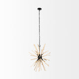 Jules Blonde Wood and Black Metal Six Bulb Chandelier Light by Mercana at Eve Furniture