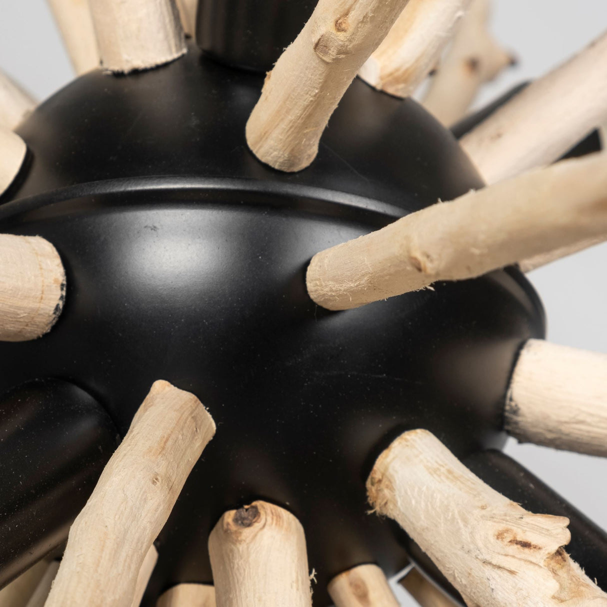 Jules Blonde Wood and Black Metal Six Bulb Chandelier Light by Mercana at Eve Furniture