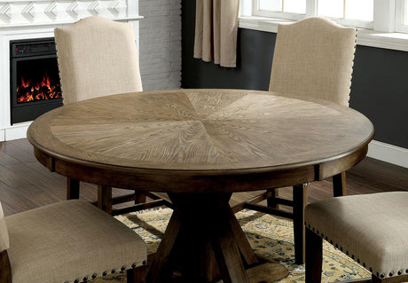 Julia Light Oak/Beige Round Dining Table Only by Furniture of America at Eve Furniture