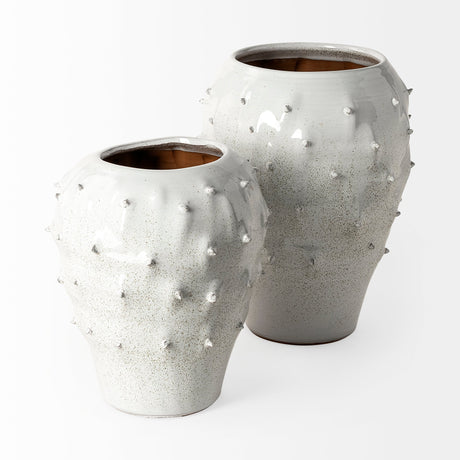 Julian Large Glossy White Ceramic Spoked Vase by Mercana at Eve Furniture
