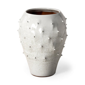 Julian Large Glossy White Ceramic Spoked Vase by Mercana at Eve Furniture