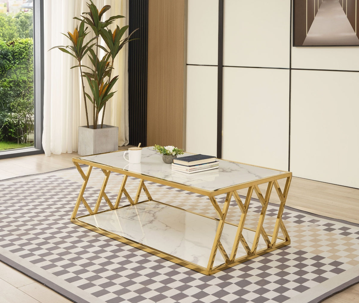 Julie Off White Marble Table Set with Metal Base