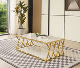 Julie Off White Marble Table Set with Metal Base
